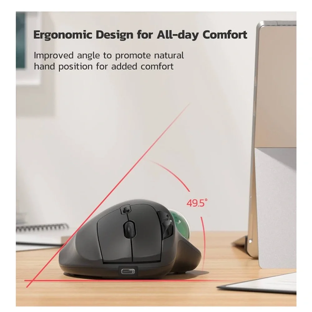 Ergonomic Black Wireless Trackball Mouse